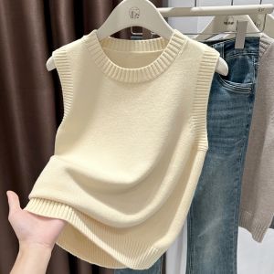 Navy Knit Korean Style Layering Vest for Women
