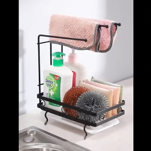 Kitchen Hand Towel Bar Organizer Sink Draining Drying Rack Cloth Holder Sponge Steel Wire Ball Dishwashing Caddy Storage