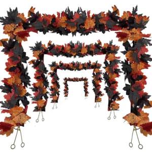 3Pc Nhân Tạo Mùa Thu Maple Vine Garland Thực Tế Màu Vàng Cam Màu Đen Lá Nhựa Trang Trí Thu Hoạch Cả Năm Cho Gia Đình Và Ngoài Trời