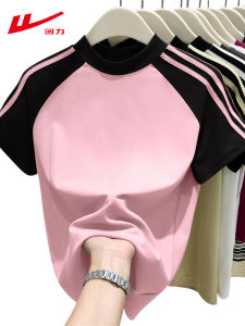 เสื้อยืดแขนสั้นทรงสลิมฟิตผ้าฝ้ายแท้สำหรับผู้หญิงในช่วงฤดูร้อน ทรงหลวมสบาย ๆ สไตล์อเมริกันสตรีทแฟชั่น เสื้อยืดคอกลม