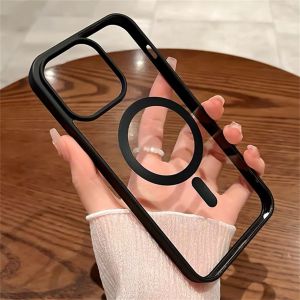 เคสกันกระแทกสุดหรู รองรับการชาร์จไร้สาย Magsafe สำหรับ iPhone 16 15 14 Plus 13 12 Mini 11 Pro XR XS แบบใส พร้อมขอบกันกระแทกแม่เหล็ก