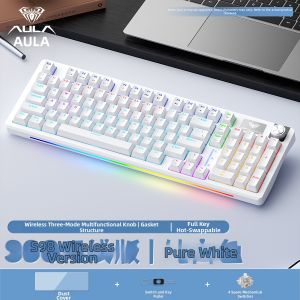 AULA | Wireless Multi-Mode Mechanical Keyboard Bluetooth and 2.4G Blue Red Tea Switch