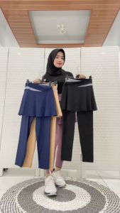 Celana Olahraga Wanita 2in1 Legging + Rok Lari Gym Fitness Sepedaan Celana Badminton wanita