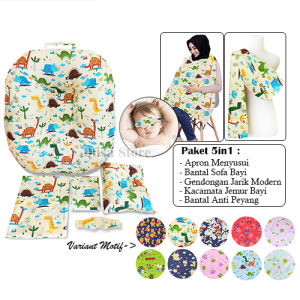 Sofa Bayi 5in1 Paket Hemat Bantal Anti Peyang Apron Menyusui Gendongan Jarik Modern & Kacamata Jemur Bayi Random Motif - Qlisa
