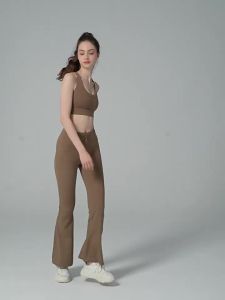 alo yoga กางเกงขาบานเอวสูงแบบมีเชือกรูด ฤดูร้อน ความรู้สึกเปลือย สลิมฟิต กางเกงโยคะ ผู้หญิง ควบคุมหน้าท้อง ยกก้น กางเกงกีฬาฟิตเนส