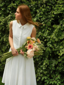 AMII | Summer New Graceful Commuter Baroque Irregular Pearl Button Turn-Down Collar Jacquard Fitted Dress