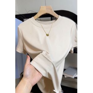 Summer Womens Short Sleeve T Shirt Gray Round Neck Stretch Slimming