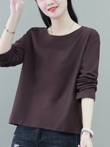 Pure Cotton Long Sleeves T-Shirt Womens 2024 Spring and Autumn Pure Color K-style Small Loose Crop Top Bottoming Shirt Fashion