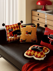 หมอนอิงทรงสี่เหลี่ยมผืนผ้าลายแมวการ์ตูนสไตล์อเมริกัน หมอนอิงโซฟา หมอนอิงรถยนต์ หมอนอิงนอน หมอนอิงแบบถอดได้ หมอนอิงทรงยาว หมอนอิงแบบถอดได้