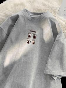 เสื้อยืดแขนสั้นคอตตอนสีเทาสำหรับผู้ชายและผู้หญิง ทรงหลวม ใส่สบาย ระบายอากาศได้ดี แฟชั่นฤดูร้อน 2025 เสื้อยืดคอกลม