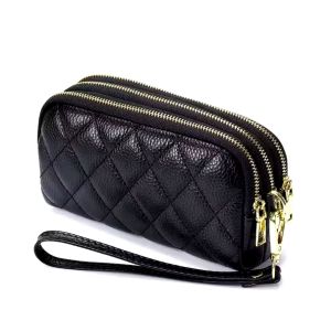 GTW99 Dompet coin koin 3 ruang bahan halus tebal motif jahit terbaru 2025 Wanita Kartu Kulit