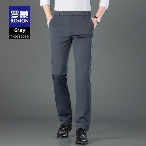 Lormen Mens Business Casual Pants Elastic Non-Iron Straight Leg Workwear Spring Season Long Trousers Comfortable Fit