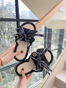 Dép Vải Lanh Đế Bằng Thanh Lịch Cho Nữ Mùa Hè 2025 Dép Lười Bướm Ngọc Trai Dép Lười Vải Lanh Cho Phòng Trong Nhà