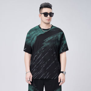 Áo Thun Nam Tay Ngắn Thoáng Khí in Họa Tiết Màu Xanh Lá Cây Bằng Lụa Băng Cỡ Lớn Áo Thun Thể Thao Nhanh Khô Thoải Mái Mùa Hè
