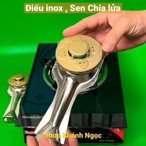 2 Điếu inox + sen chia lửa bếp gas chén nhôm - LINH KIỆN - ( Kèm Bass gắn + Vít)