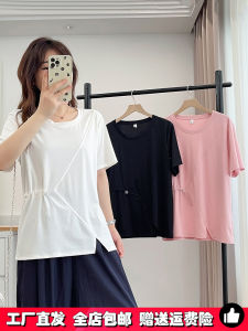 เสื้อยืดคอกลมแขนสั้นผ้าคอตตอนสำหรับผู้หญิงไซส์ใหญ่ ทรงสลิมฟิต ระบายอากาศได้ดี ใส่สบายในฤดูร้อน 2025 เสื้อตัวบนสีพื้นแบบลำลอง