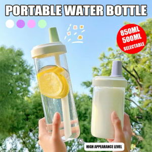 MBMSHEGH 500ML/850ML Straw Cup Straigh Drinking Leak-Proof Transparent Cup with Lid Straw Portable Drink Cup Easy to Clean Large Capacity Outdoor Sports Water Bottle for Water Juice Milk
