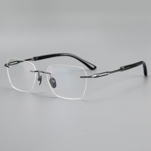 MOKCHEON | Men's Business Pure Titanium Buffalo Horn Frame Rimless Prescription Glasses