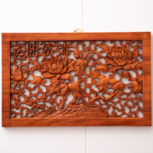 New Chinese Style Bedroom Decorative Carved Wooden Painting Real Wood Camphor Wood Carving Hanging Ornament Door Window Design