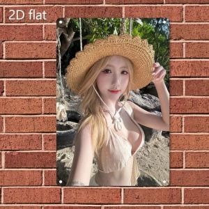 CIFbuy | Vintage Metal Wall Art Sign Humorous Beach Theme with Straw Hat Bikini 2D Flat Plate for Home Decor
