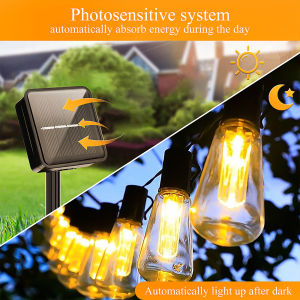 10M/32.81ft Outdoor Lighting G40 Solar Light S14 LED String Light Fairy Light Waterproof Christmas Curtain Light Decoration Yard Camping solar lights with solar panel