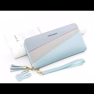 กระเป๋าสตางค์ผู้หญิง กระเป๋าสตางค์ ญ กระเป๋าสตางค์ ความจุขนาดใหญ่สองชั้น รูปแบบการเย็บ เรียบง่าย สามารถใส่โทรศัพท์มือถือได้