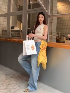 Half height round neck knitted inner vest Womens summer new camisole top Slim fit sleeveless top