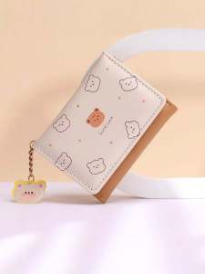Cute Bear Short Wallet Womens New Cartoon Coin Purse Printed Money Clip Multi-Card Position Document Card Bag