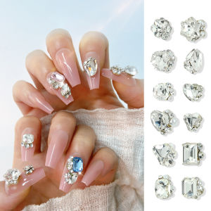 PINPAI 10ชิ้น3D เรียงซ้อนที่ตกแต่งเล็บเครื่องรางหินแกรนิตพลอยเทียมไข่มุกคริสตัลเพชรรูปทรงเรขาคณิตขนาดใหญ่อุปกรณ์ประดับตกแต่งที่ตกแต่งเล็บ