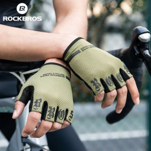 ROCKBROS găng tay đi xe đạp mùa hè đàn hồi thoáng khí hở ngón MTB xe đạp đường trường Găng tay nam nữ chống sốc xe đạp găng tay xỏ ngón ngắn