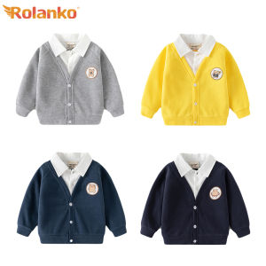 Rolanko Classic Knit Cardigan Sweater for Toddler Baby Boys Button Up Shirt V-Neck Long Sleeve Windbreaker Coat 2-7 Years Kids Spring Autumn College Clothing Top