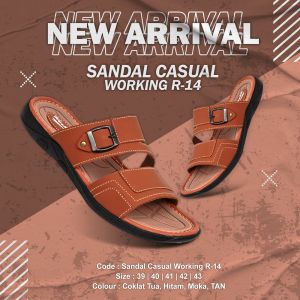 Sandal Kasual Pria Working R-14 / Sendal Selop Casual Kulit Pria Dewasa Model Terbaru