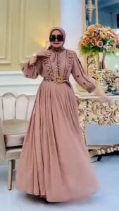 Baju Gamis Couple Ibu dan Anak Dinda Dress Ceruty Babydoll Full Puring Aplikasi Bordir Dress Kapelan Mom Dan Kids Baju Muslim Seragaman Lebaran BISA DIBELI TERPISAH Outfit Kekinian Terbaru Termurah