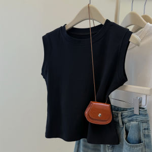 Short Sleeveless Vest Womens Summer Slim Fit Korean Style Inner Wear T-Shirt Trendy Cotton Polyester Elastic Fiber Workwear