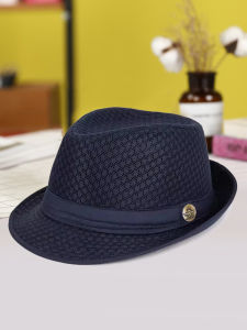 British Retro Sun Hat Mens Jazz Cap Dad Hat Elderly Sunshade Cap Summer Cool Hat Polyester Short Brim Rivet Bell Top Style
