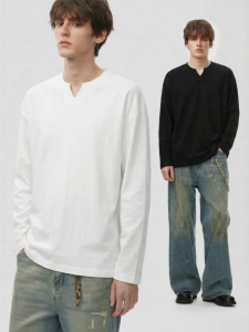 JEENSYIU | Áo Thun Cotton Cổ V Nam Phong Cách Bỏng Rộng
