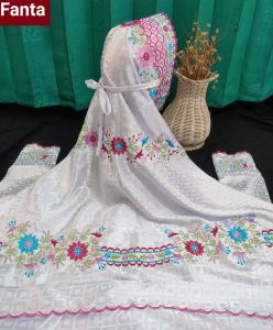 (COD) Mukena Sutera Bulgari Ukuran Dewasa Terusan/Lajuran Motif Bordir Bunga Daisy Cantik Elegant