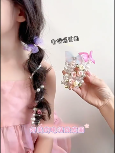 Getah Rambut Butterfly Telephone Hair Tie Cute Elastic Hair Rope Girls Ponytail Holder Stretchy