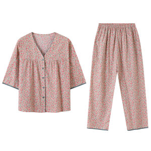 MiiOW | MiiOW Cat Mom Summer Sleepwear Womens Lightweight Woven Cotton Floral Print Large Size Outdoor Wearable Home Clothes