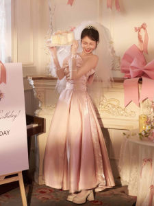 Pink Strapless Birthday Dress Princess Gown Morning Robe Women Bride Toasting Clothes Elegantly Well-Known Evening Gown Can Wear