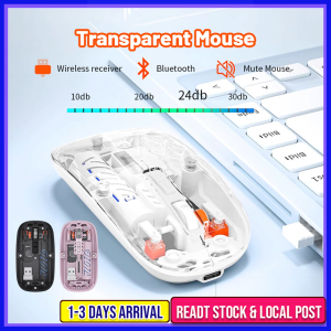 Transparent Bluetooth Mouse For iPad Huawei Xiaomi Tablets - Dual Mode Wireless Gaming Mouse With Detachable Magnetic Cover 3 DPI Levels Silent Click Rechargeable Battery