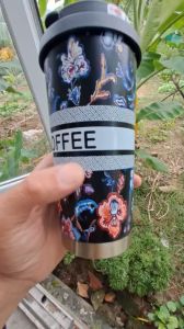 [Hot trend]Cốc giữ nhiệt COFFEE hoạ tiết hoa lá kèm ống hút tiện lợi