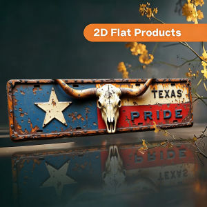 2D Vintage Metal Sign Texas Flag Longhorn Skull Wall Decor Western Rustic Style Bar Man Cave Restaurant Rodeo Event Country Fair