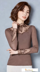 Áo thun nữ cổ và tay phối ren GLA160 Cuocsongvang