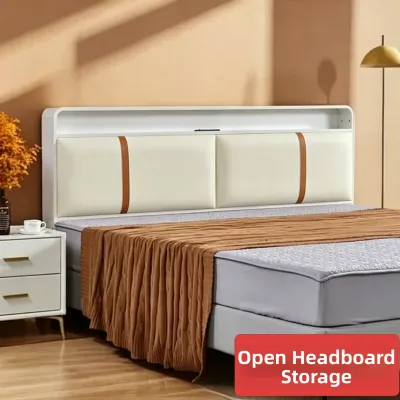 New Style Integrated Real Wood Bed Head Soft Padded Thin Storage Eco Board Floor Standing Dual Person Customizable Bed Frame