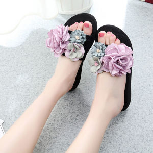 Candy Colored Flower Womens Slippers Summer Versatile Sandals Beach Vacation Beach Anti-slip Large Size One-Strap Slippers
