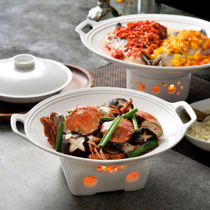 Longmei Ceramic Hot Pot Cooking Utensils Alcohol Stove Dry Pot Restaurant Grade Candle Heated Small Hot Pot Kitchen Tools