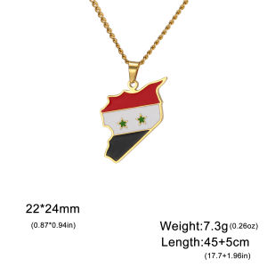 Syria National Map Shapes Drop Oil Color Pendant Necklaces for Women Man Stainless Steel Peace Lovers Jewelry Accessories Gift