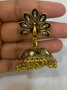 Gold colour Peacock Earrings with Mirror Inlay and Jhumka Design