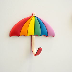 Modern Minimalist Cartoon Rainbow Umbrella Balloon Key Hook Wall Decor Adhesive Hook Home Decoration Living Room Hooks